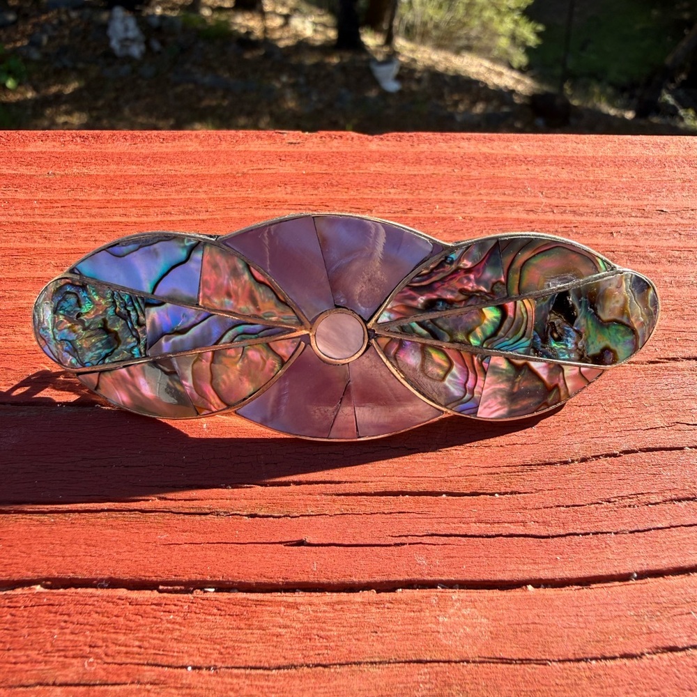 Vintage Colorful Abalone and Purple Mother of Pearl Hair Clip